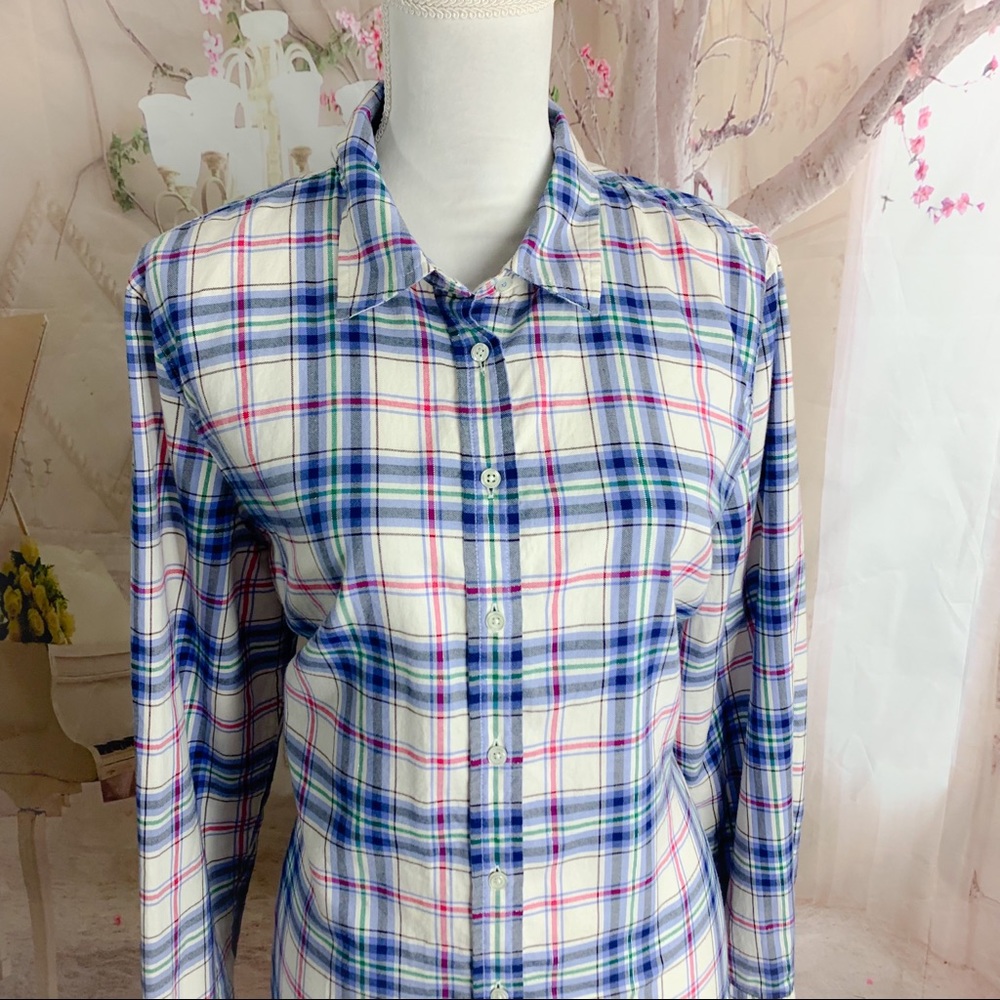 Talbots Blue Checker Button Down Shirt - Picture 5 of 10